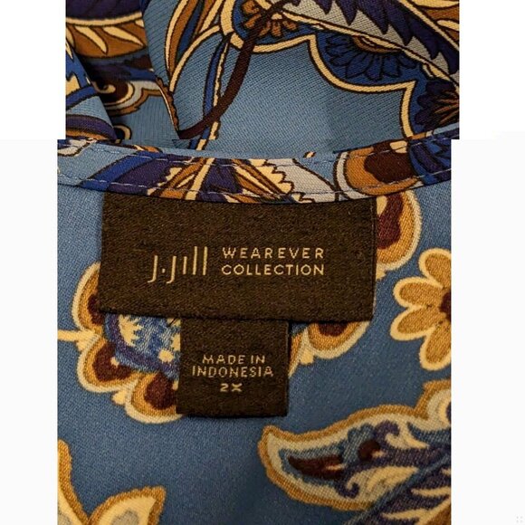 J Jill Wearever Womens Plus 2X Blue Floral Paisley Peasant Top Blouse Shirt - Picture 6 of 7